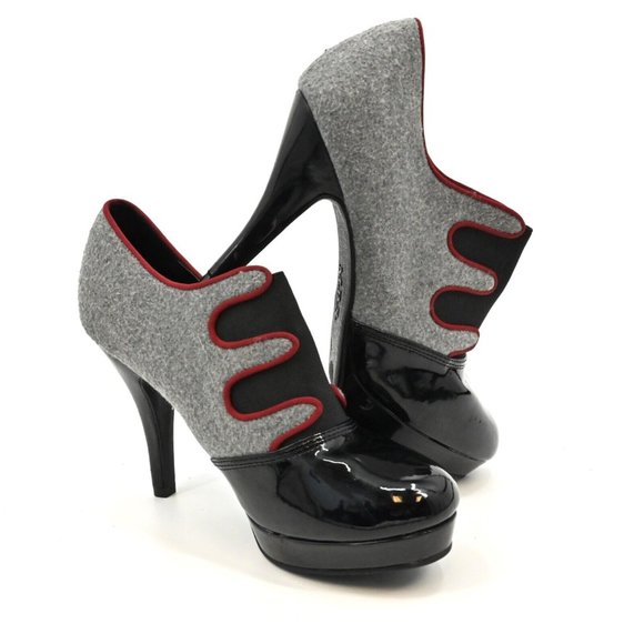 MPS Shoes - MPS Womens Retro Platform Heels Grey Black Red Pinup Patent Leather Toe Size 7.5